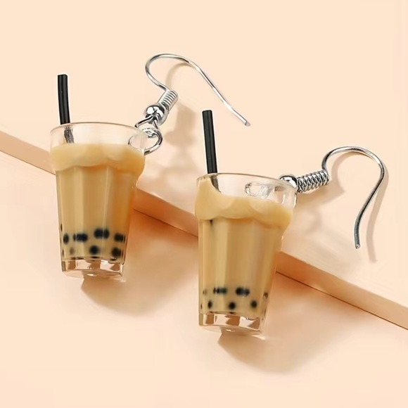 Boba Milk Tea Coffee Earrings Costume NWT - Picture 2 of 8